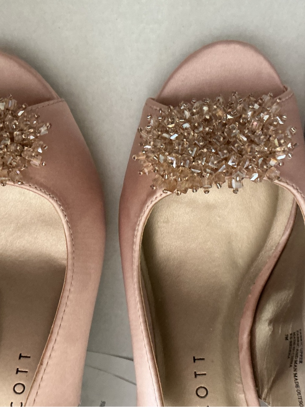 Scott Blush Pink Satin heelswith Crystal Bead Embellishment